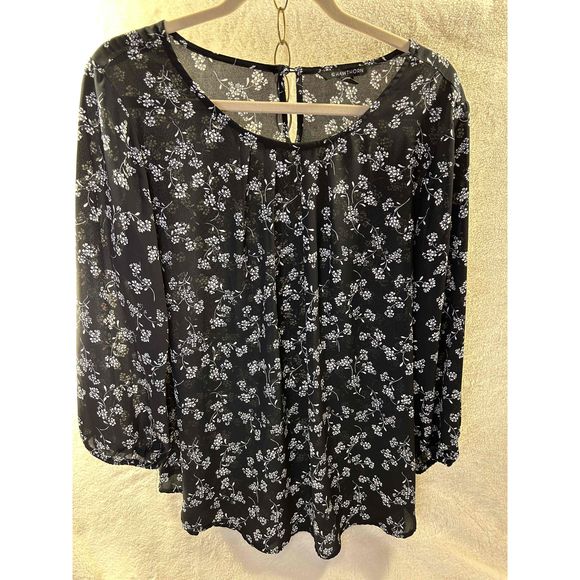 41 Hawthorn Tops - 41‎ Hawthorn Women Black White Floral Long Sleeve Top Size XL